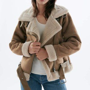 KHAKI SUEDE PADDED SHORT JACKET